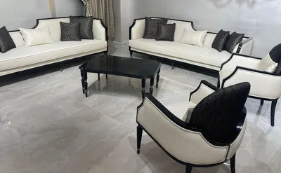 Produktbild von Casa Padrino Luxus Art Deco Wohnzimmer Set Naturfarben / Schwarz / Gold - 2 Art Deco Sofas & 2 Art Deco Sessel & 1 Art Deco Couchtisch - Wohnzimmer Möbel - Art Deco Möbel - Luxus Möbel