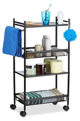 Imagen del producto de TRANKIELO® - Carro de cocina metálico estrecho - 4 estantes, carro con ruedas - , dimensiones: 81x25x50 cm