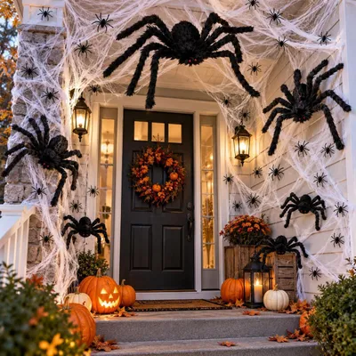 Image de Toile d'araignée d'Halloween, araignée géante - 60 g - Lot de 26 - Décoration d'Halloween pour l'extérieur, jardin - Araignée effrayante - Grand lot