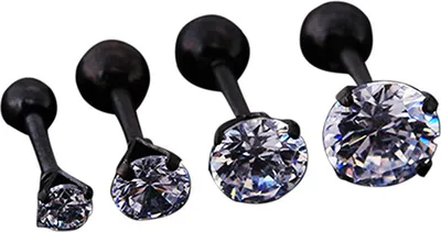Produktbild von Männer Frauen Strass Knorpel Tragus Bar Helix Oberohr Ohrring Ohrstecker Schmuck-Schwarzer weißer Diamant,6mm