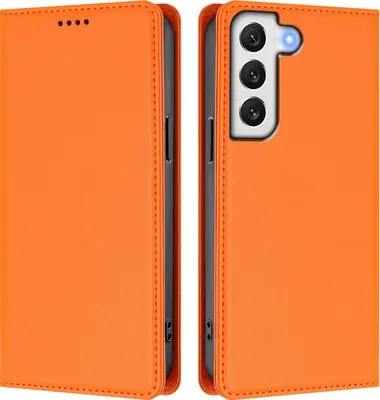 Image de Etui en cuir pour Samsung Galaxy S22 5G, étui magnétique en cuirPolyuréthaneavec support Orange