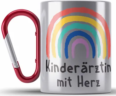 Produktbild von Trendation - Kinderärztin mit Herz Edelstahl Tasse Karabiner Geschenk Geschenke mit Spruch Karabiner Edelstahl Tasse Karabiner Edelstahl Kinderärztin Dankeschön (Rot)