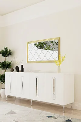 Produktbild von Skye Decor, Hochwertiger Konsolentisch, 180 cm, Weiß/Silber, 100% Melamin