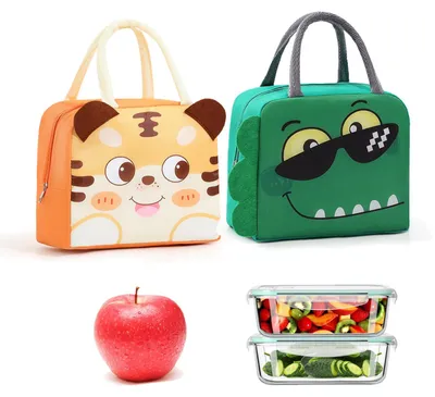 Produktbild von Lunchtasche - Isoliert und wiederverwendbar - Für Schule Kindergarten und Picknick - 2 Stück mit Cartoon-Motiv