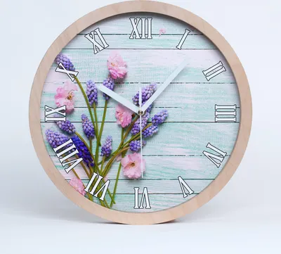 Produktbild von Holzuhr 25fi cm wanduhr - weiße Spitzen - Lavendel auf Holz