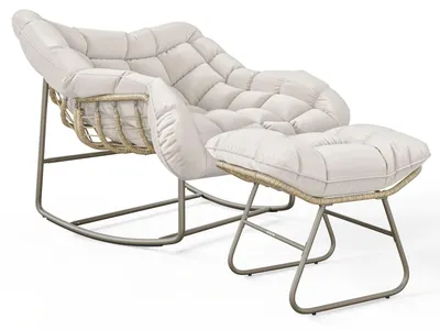 Produktbild von di volio Schaukelstuhl BRENI - Beige Gartensessel mit Hocker Relaxstuhl