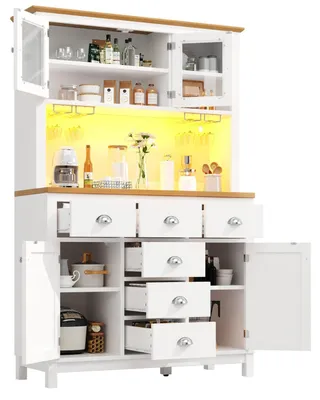 Immagine prodotto di Mobiletto da cucina, armadio contenitore, credenza con illuminazione a LED, 4 ante, mobile portaoggetti, dimensioni 104x40x180 cm, colore bianco