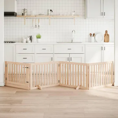 Produktbild von Faltbares Hundegitter mit Tür aus Pappelholz, 320 cm, 4 Paneele