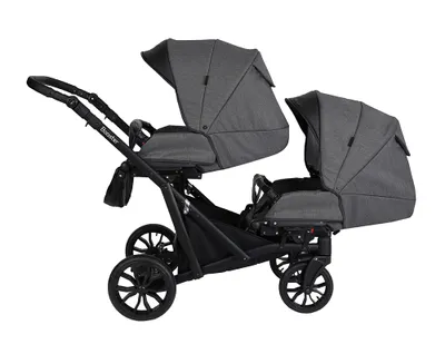 A twin stroller on a white background.