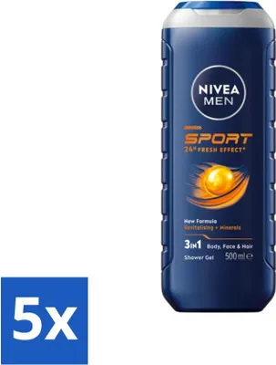 Image de NIVEA MEN - Gel douche - Sport - 500 ml - Pack avantage - 5 pièces