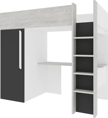 Produktbild von Hochbett Bo9 90x200 cm mit Schreibtisch & Kleiderschrank - anthrazit