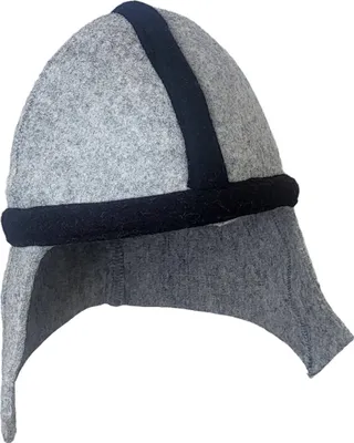 Immagine prodotto di Cappello da sauna fatto a mano in lana grigia, design a elmo di cavaliere, ecologico, confortevole