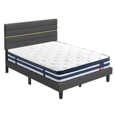 Produktbild von VASAGLE Polsterbett und 7-Zonen Taschenfederkernmatratze Set, mit Lattenrost, H3, 140 x 200 cm, Dunkelgrau und Blau