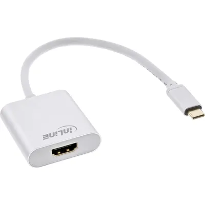 Produktbild von InLine USB Display Konverter, USB-C Stecker zu HDMI Buchse 4K/60Hz, silber, 0,2 m, USB Typ-C, HDMI, Männlich, Weiblich, Gold