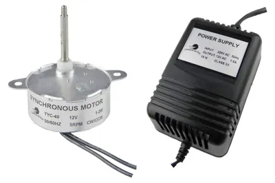 Synchronmotor 12V AC 5RPM 35mm mit Netzteil 220V/12V