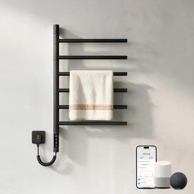 Produktbild von Heilmetz Elektrischer Handtuchheizkörper 78x45 cm Schwarz, Drehbar Handtuchtrockner mit WLAN App & Sprachsteuerung, Timer, 135W, Mit / Ohne heizstab