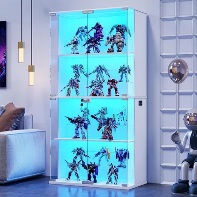 Image de Vitrine réfrigérée avec éclairage LED et portes en verre, dimensions 35x70x168 cm, 4 étagères, couleur blanche