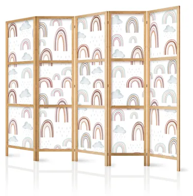 Produktbild von Muralo Japanischer PARAVENT 5-teilig Raumteiler klappbar PREMIUM-Vliesleinwand REGENBÖGEN WOLKEN für Kinderzimmer 225cmx172cm