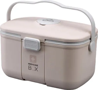 Produktbild von Tragbare Medikamentenlagerbox mit 2 Ebenen für zu Hause und unterwegs - Aufbewahrungsbox für Medikamente, Gadgets und Kosmetika