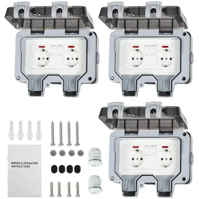 Produktbild von Ikodm 3X Außensteckdose Gartensteckdose Outdoor Steckdose IP66 16A Wasserdicht Staubdicht Wandsteckdose 2 Loch mit Schalter