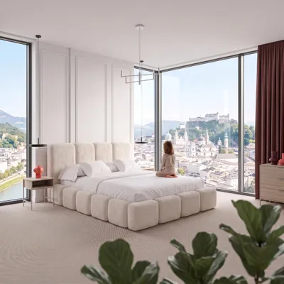 Produktbild von MUFFO Polsterbett SUENO MAXI mit Matratze 140x200 cm in Creme, gepolstertes Kopfteil, Metalllattenrost, Bettkasten, Bouclé-Stoff, KI-generiertes Bild