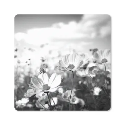 Produktbild von MuchoWow® Mauspad Mousepad Blumen - Wiese - Lila - Gras - Weiß - Wolken - Blau 20x20 cm - Mousepads - Maus Mat - Pad - Mausunterlage - Desk Mat - Bureauartikeln