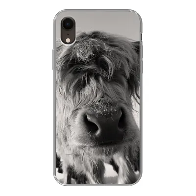 Produktbild von MuchoWow® Handyhülle Schutzhülle Hülle für iPhone XR Schottischer Highlander - Schwarz - Weiß - Tiere Silikon Softcase Handy Hülle - Schutzdeckel