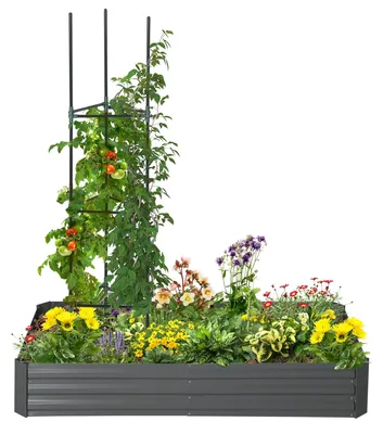 Zdjęcie produktu dla Metalowy doniczka ogrodowy, pojemnik na rośliny, doniczka na zioła - antracytowy, szary - duża pojemność, wymiary: 180x90x29,5 cm