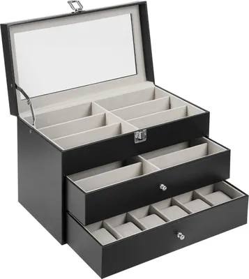 Produktbild von Uhrenbox Brillenbox Brillenaufbewahrungsbox mit großem Glasdeckel 3 Etagen Organizer
