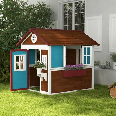 Produktbild von Kinderspielhaus Holz, Outdoor-Gartenspielhaus, Spielhaus für Kinder, Kaffee-Braun | 126 x 114 x 135 cm | Tannenholz | 3–8 Jahre