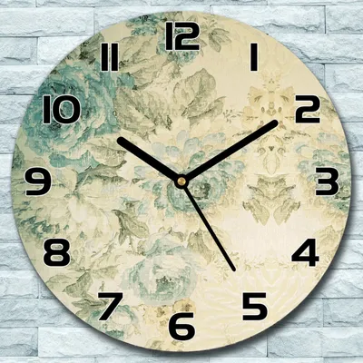 Produktbild von Wanduhr aus Glas Rund fi 30 Vintage Blumen blau Quarz Deko Schlafzimmer Büro