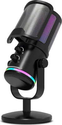 Produktbild von Schwarzes USB-Gaming-Mikrofon für PC und PS4/5 – RGB-Beleuchtung und Tischstativ, perfekt für Live-Streaming, Podcasting und Videoaufnahmen.