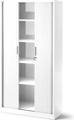 Produktbild von Rollladenschrank T001 Jalousieschrank Aktenschrank Büroschrank 4 Fachböden Rolltür abschließbar 185 cm x 90 cm x 45 cm Farbe: Weiß