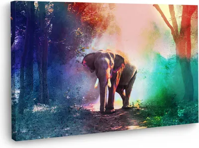 Produktbild von Abstrakt Elefant im Wald Wandbild Leinwandbild Kunstdruck XL Deko: 150x100x4cm
