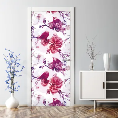 Produktbild von Dekorative Türaufkleber selbstklebend Klebefolie Aufkleber lila Vogel Ast 85 x 200 cm