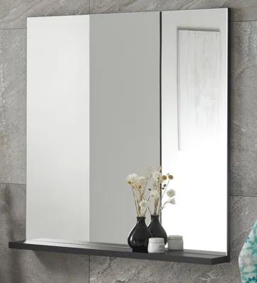 Produktbild von Badezimmer Spiegel "Design-D" in schwarz Badspiegel mit Ablage 80 x 85 cm