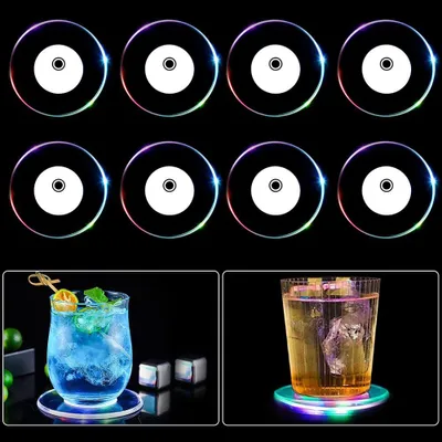 LED-Untersetzer 8er-Set, bunt, wasserdicht, rund, Acryl