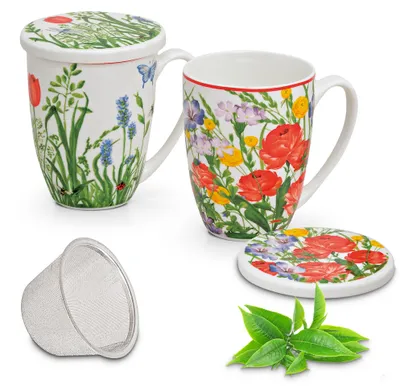 Immagine prodotto di Set di 2 tazze da tè con coperchio e colino fiori di papavero