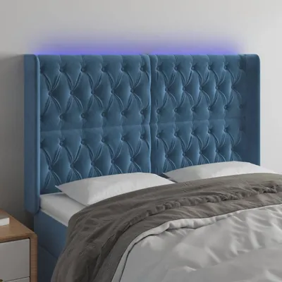 Produktbild von "2024"Modernen LED Kopfteil Dunkelblau 147x16x118/128 cm Samt Design Kopfteile 3939154
