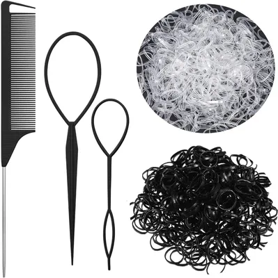 Productafbeelding van Set elastische haarbandjes met 1 kam, 2 haarstylinghulpmiddelen, een tool voor het vlechten van haar, een haarvlechter voor kinderkapsels, bruidskapsels en meer haarvlechtsaccessoires