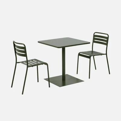 Immagine prodotto di Set tavolo da giardino quadrato in acciaio con 2 sedie, Verde kaki
