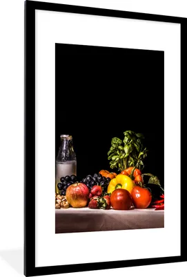 Produktbild von MuchoWow® Gerahmtes Poster Stilleben - Essen - Trinken - Obst - Schwarz 60x90 cm - Poster mit Schwarzem Bilderrahmen Wandposter Rahmen Foto Bilder - Dekoration - Wandposter Wohnzimmer - Hochwertig