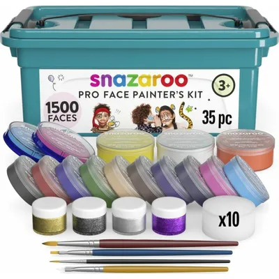 Zdjęcie produktu dla Profesjonalny zestaw do makijażu Snazaroo "Face Painters", kolory i żel brokatowy, pędzle MEGA XXL