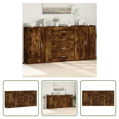 Produktbild von The Living Store Sideboards 3 Stk. Räuchereiche 60x31x84 cm Holzwerkstoff