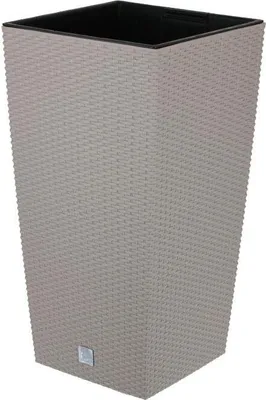 Produktbild von Prosperplast Blumentopf Mocca Rattan-Optik quadratisch mit Einsatz, DRTS400, Kunststoff, 40x40x75 cm, für Innen- & Außenbereich, Topfvolumen 91,5 L, Einsatzvolumen 40 L, witterungs- & UV-beständig