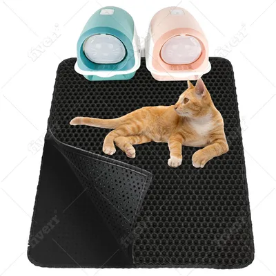 Image de Tapis pour litière de chat, 90 x 76 cm, noir, double couche, imperméable, antidérapant, pour intérieur