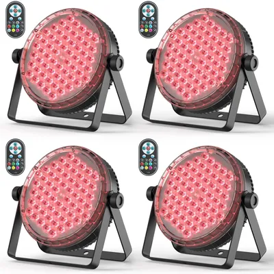 Produktbild von LED Bühnenbeleuchtung - Flat PAR Scheinwerfer - 120W RGBW 4-in-1 - 60 LED Diskolicht - DMX512 & Soundsteuerung - Fernbedienung - EU Stecker 4er Set