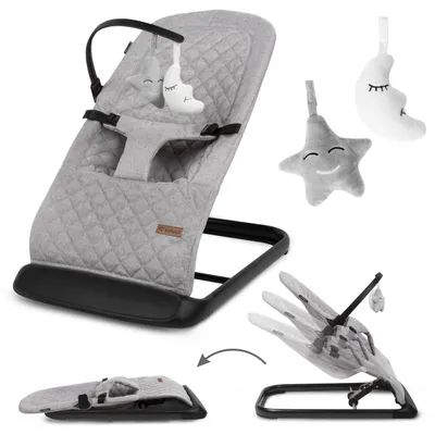 Produktbild von Kidwell LARO Babywippe – Ergonomische Babyschaukel mit 3-Punkt-Gurt, 3-fach verstellbarer Rückenlehne, Spielbogen & faltbar (Full Gray/Black)
