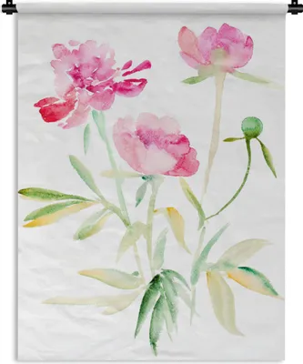 Produktbild von MuchoWow® Wandteppich Wandbehang Blumen - Aquarell - Rosa 150x200 cm Tapisserie Dekoration Wandtuch - Wandaufhängung - Moderner