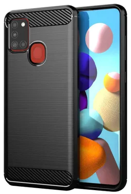 Produktbild von Techsuit Carbon Silicone Back Cover Hülle für Samsung Galaxy A21s - Schwarz